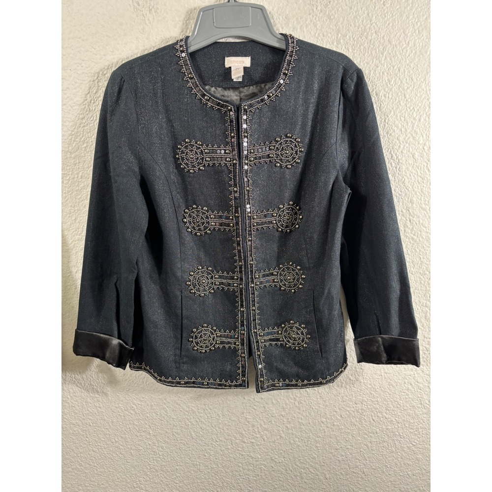 Chicos Lot of 3 Art to Wear Graffiti Face Denim Animal Print Jacket Size 0 - Picture 16 of 16